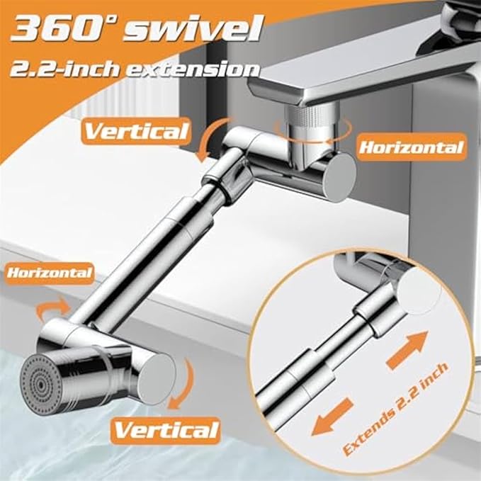 1440° Rotating Universal Faucet Extender with 2 Spray Modes - Adjustable Splash-Free Aerator for Kitchen & Bathroom Sinks, Timnamy Faucet Attachment,For Washing Hair/Face/Dishes (1, Silver)