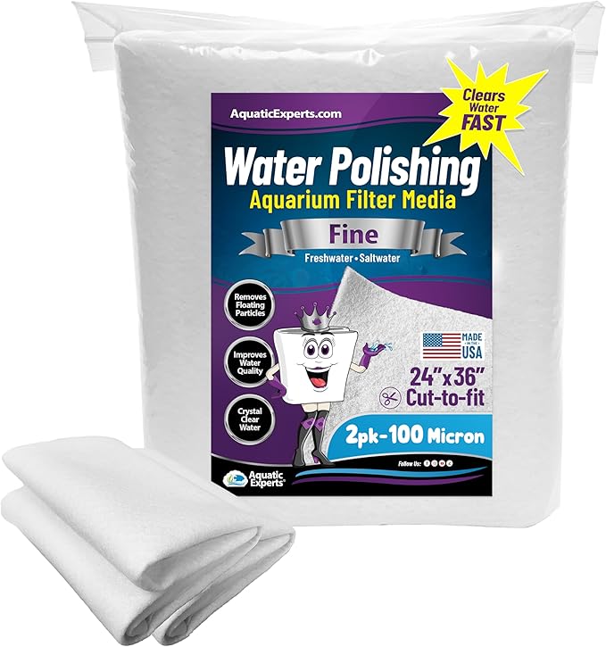 Aquatic Experts Aquarium Polishing Filter Pad, Water Polishing Pad for Aquarium Filters, Filter Floss for Fish Tank Filters, (100 Micron, 24" x 36" - 2 Pack)