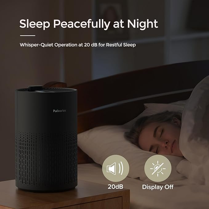 Purivortex Air Purifiers for Home, Quiet HEPA Air Filter for Pollen, Smoke, Dust, Pet Dander, Odor, Hair, Covers Up to 880 Sq Ft (Model: AC400 Black with Fragrance Sponge)