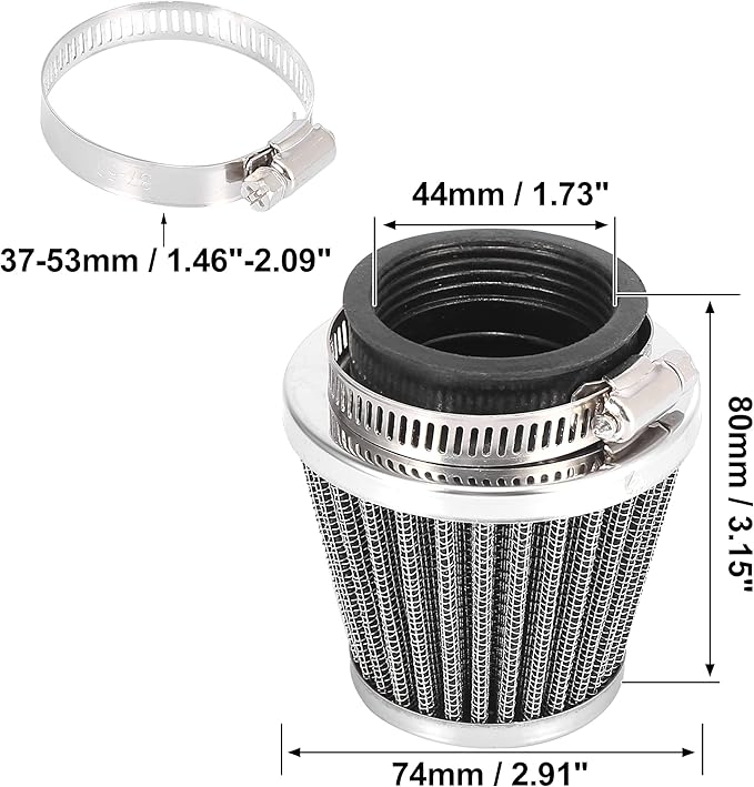 Motoforti 4pcs Universal 44mm Air Filter Cleaner Round Tapered Replacement for Motorcycle Black