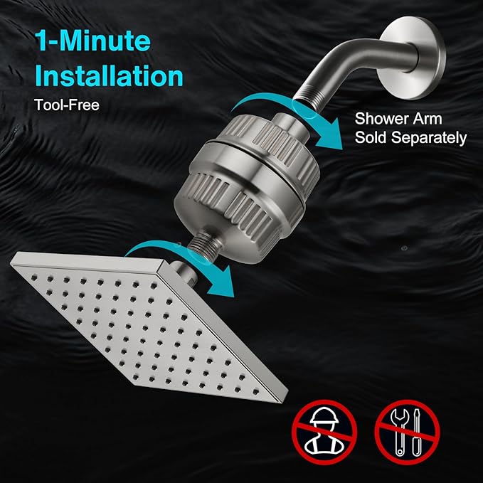 Cobbe High Pressure Filtered Shower Head Combo, Rain Shower Head with 20 Stage Shower Head Filter for Hard Water - Adjustable Replacement Remove Chlorine and Harmful Substances, Brushed Nickel