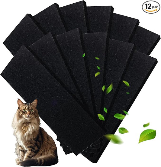 12 Pack Litter Box Filter, 10x3.5 Inch Charcoal Filters for Litter Robot 3, Activated Carbon Filter, Long Lasting Odor Control