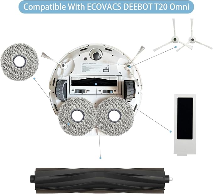 24 Pack Replacement Parts for ECOVACS Deebot T20 Omni / T20 Max / T20 Pro Robot Vacuum，Includes Main brushes, HEPA filter, Mop pad, Dust bag and Side brushes