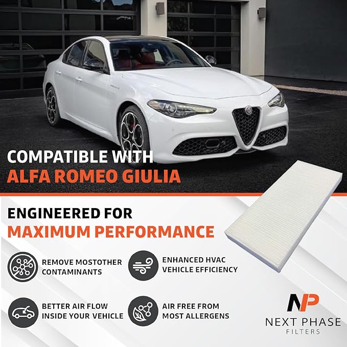 Cabin Air Filter Replacement - Pack of 1 - Made in USA - Compatible with 2017-2022 Alfa Romeo Giulia 2.0L, 2.9L and 2018-2022 Stelvio 2.0L, 2.9L - Replaces O.E. 68320112AA