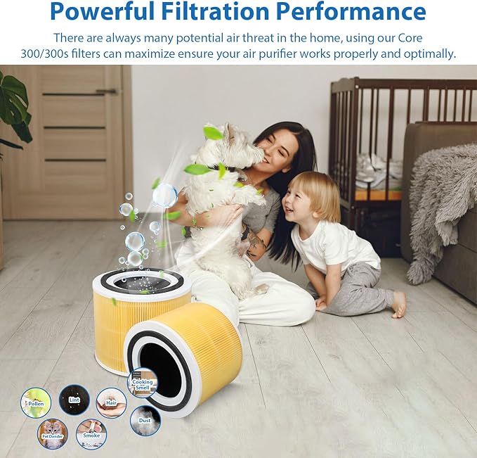 Core 300 Pet Care Replacement Filter, Compatible with LEVOIT Core 300/300S Air Purifier, 3-in-1 H13 Grade, True HEPA Replacement Filter, Compare to Part No. Core 300-RF-PA, Yellow, 2 Pack