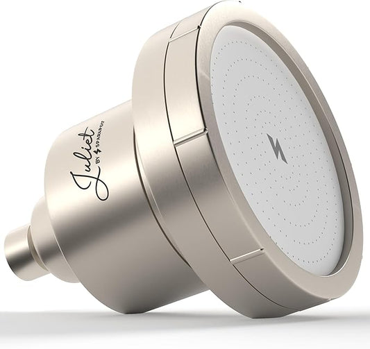 THE JULIET FILTERED SHOWER HEAD - Luxury High Pressure Shower Head with Filters - Removes Impurities for Healthier Hair and Skin - Reduces Hair Breakage, Skin Dryness & Irritation (Brushed Nickel)