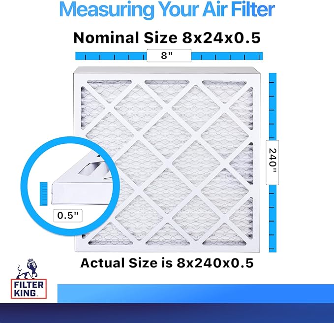 Filter King 8x24x0.5 Air Filter | 4-PACK | MERV 8 HVAC Pleated A/C Furnace Filters | MADE IN USA | Actual Size: 8 x 24 x 0.5"