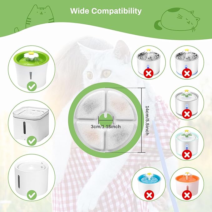 12 Pack Cat Water Fountain Filters, GISOFIK Pet Water Fountain Filters, Triple Filtration Replacement Filters for Most 3L and 2L Flower Cat Drinking Water Fountains(5.5 inch Diameter)