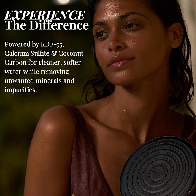 NUUD Filtered Shower Head | Removes Chlorine, Heavy Metals + Contaminants for Healthier Scalp, Skin & Hair | Protects Hair + Soothes Dry Skin | High Pressure Shower Head Filter | Black