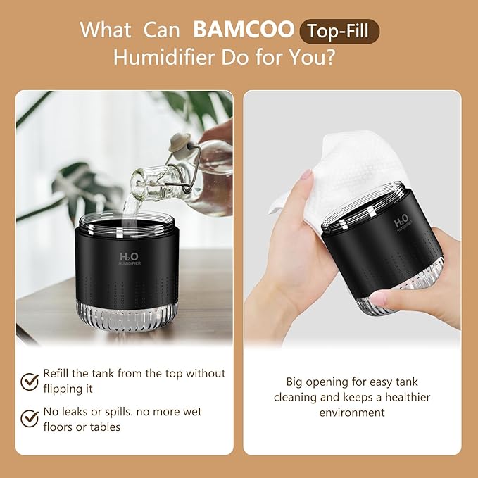 Portable Mini Humidifier, Auto Shut-Off, 2 Mist Modes, Quite, Small Humidifiers for Bedroom Travel Office Desk Plants (Black)