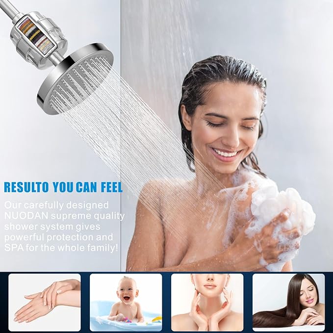 Filtered Shower Head, High Pressure Rain Shower Head Filter Set for Hard Water Removes Chlorine and Harmful Substances (Chrome)
