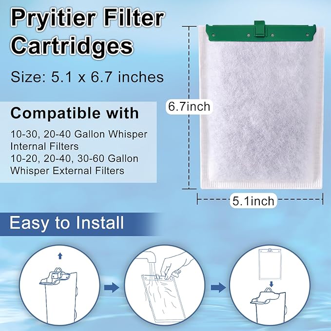 6 Pack Aquarium Filter Cartridge for Whisper Bio-Bag Filters, Large Replacement Filter Cartridges for Whisper Filters 20i,40i/IQ20,30,45,60/PF20,30,40,60 and ReptoFilter
