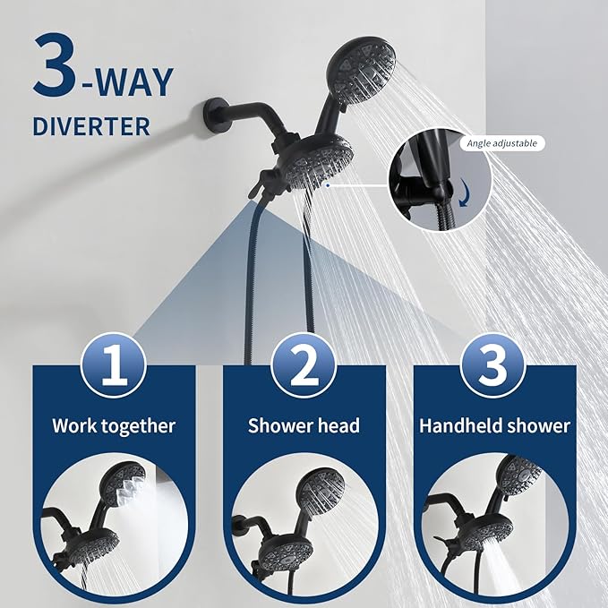 Tub and Shower Faucet Set Complete Dual Shower Head and Handheld 2 in 1 Combo Set Shower System with Tub Spout Tub and Shower Trim Kit Matte Black