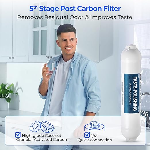 iSpring FT15 NSF Certified 5th Stage Inline Post Carbon Water Filter, Replacement Cartridge with 1/4" Quick Connect for Refrigerator, Ice Maker, RO Reverse Osmosis Water Filtration System