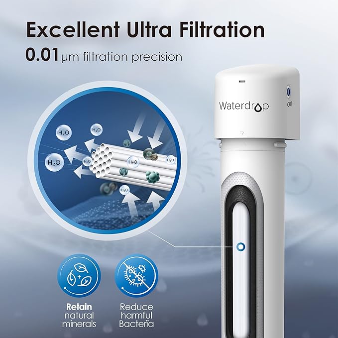 Waterdrop 17UBW-UF 0.01 μm Ultra Filtration Under Sink Water Filter System for Baçtёria Reduction, Reduces Lead, Chlorine, Bad Taste & Odor, 24K Gallons, with Dedicated Brushed Nickel Faucet, USA Tech