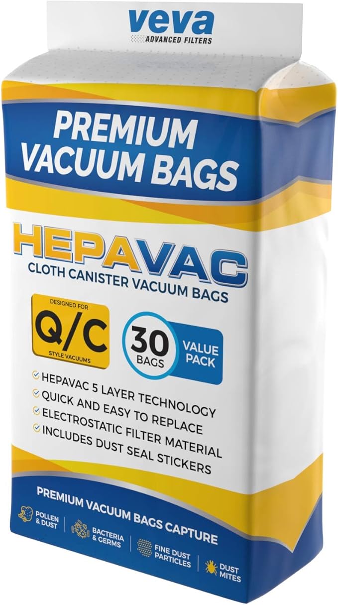 30 Pack Type Q/C 53292 HEPA Vacuum Bags for Kenmore Canister Vacuum Cleaners 5055, 50558, 53291, 53292, Series 600, 400, 200