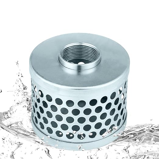 1-1/2 Inch Round Hole Suction Strainer Filter Carbon Steel Plated Npt Thread Hose Water Pump Inlet Strainer for Remove Debris Trash Reduces Solids Entering