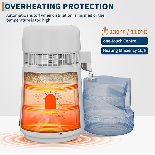 GarveeHome Water Distillers for Home Countertop, 1Gal/4L Stainless Steel Distilled Water Machine with Glass Container, 750W Desktop Drinking Purifier Filter Distilling Kit