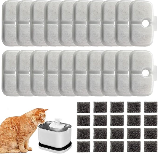 20 Pack Cat Water Fountain Replacement Filter for Petlibro Dockstream Cat Water Fountain PLWF005/PLWF115/PLWF105, Pet Fountain Replacement Filters with Pre-Filter Pump Sponges(20+20)