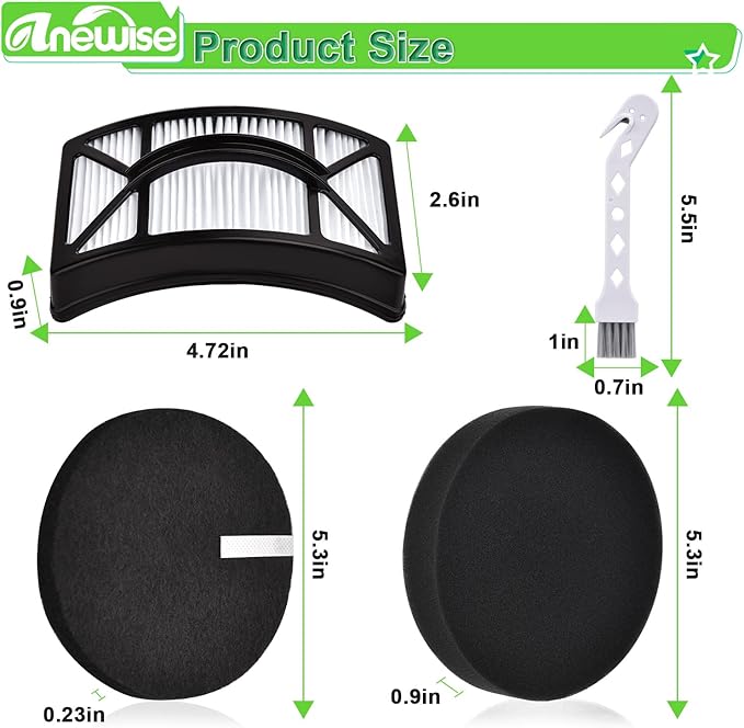 Filter Replacement for Bissell CleanView 2486, 2487, 2488, 2490, 2492, PowerClean 2494 Vacuum, Compare to Part # 1604130, 1601972, 1608225, 2 HEPA +4 Foam & Felt Filters