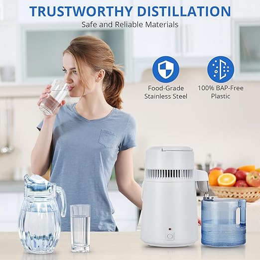 4L Water Distiller,Household Stainless Steel Distilled Water Purifier,Countertop Distilled Water Maker,4 Litre Distilled Water Machine for Home.White Plastic Jug.