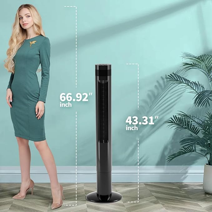 Antarctic Star Tower Fan Portable Floor Fans 85°Oscillating Fan 43'' Quiet Cooling 12H Timer Remote Control Standing Bladeless Electric 3 Speeds Wind 3 Modes Bedroom Office(43 inch, Black)