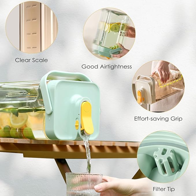 120 oz Cold Water Bottle, Clear Plastic Kettle with Lid, BPA-Free & Shatter-Resistant Refrigerator Pitcher, Perfect for Iced Tea, Sangria, Lemonade, Juice, Milk & More (Orange)