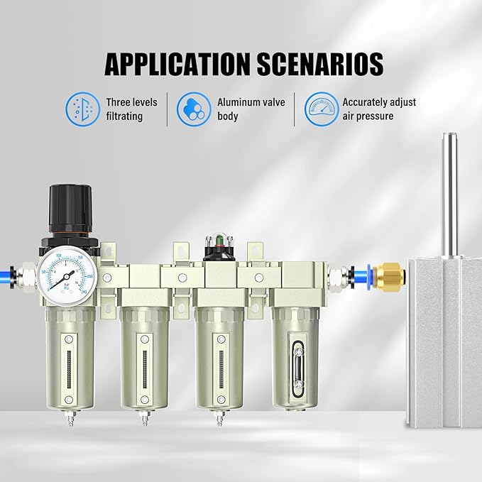 1/2" NPT Heavy Duty Industrial Grade 4 Stage Air Drying System,Coalescing Filter,Double Particulate Filter,Desiccant Dryer and Air Regulator,Manual Drain,For Plasma Cutter and Paint Spray