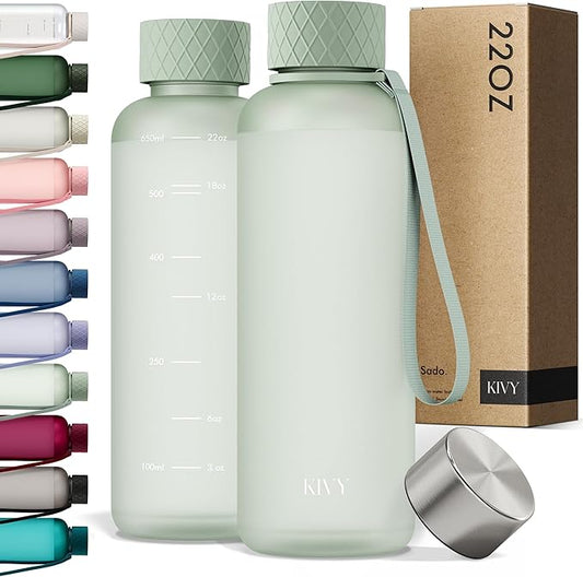 KIVY Slim Water Bottle 22oz [Lightweight & Shatterproof] - Small Drinking Waterbottle - Tritan Bottle Without Straw for School, Sport & Travel - Drinking Bottle Dishwasher Safe, BPA Free