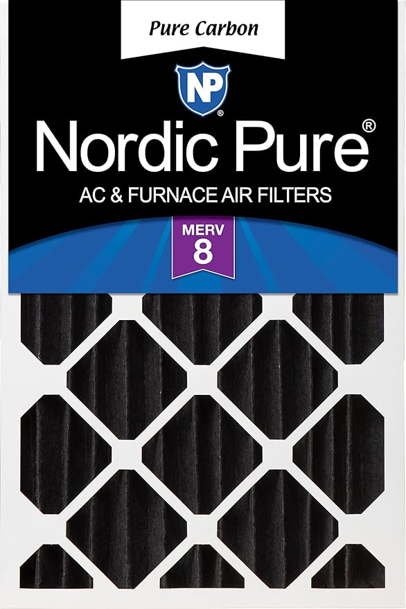 Nordic Pure 20x20x4 (Actual Size: 19 1/2 x 19 1/2 x 3 5/8) Pure Carbon Pleated Odor Reduction Merv 8 Furnace Filter 1 Pack