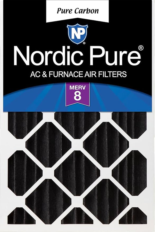 Nordic Pure 20x20x4 (Actual Size: 19 1/2 x 19 1/2 x 3 5/8) Pure Carbon Pleated Odor Reduction Merv 8 Furnace Filter 1 Pack