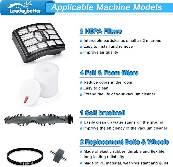 Leadaybetter Filter Replacemen Brush Roll Belt and Wheels Parts for Shark Rotator Professional NV500 NV501 NV502 NV505 NV550 UV560 Upright Vacuum, Parts XHF500 & XFF500