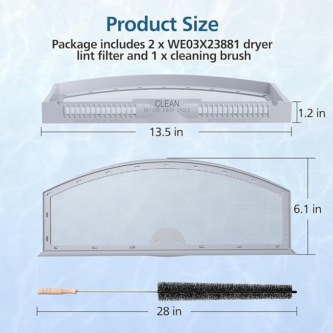 2 Pack WE03X23881 Dryer Lint Filter Screen Replacement for GE & Hotpoint Dryer, Stainless Steel Screen Filter with Cleaner Brush, Replaces AP6031713, WE03X23881, 4476390, PS11763056, EAP11763056