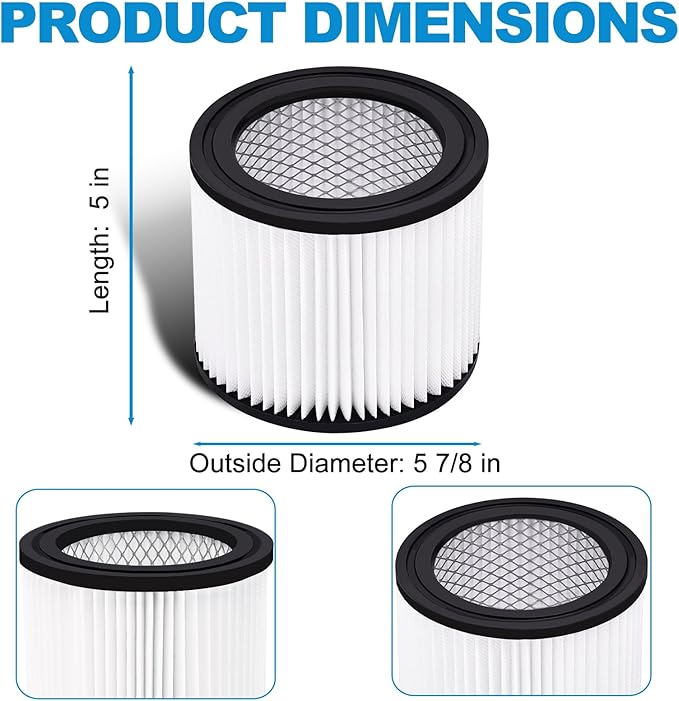 90398 Shop Vac Filters Replacement for Shop Vac Type AA Cartridge Filter 90398/118692, 9039800, 9039833(2 Pack), with 4 Foam