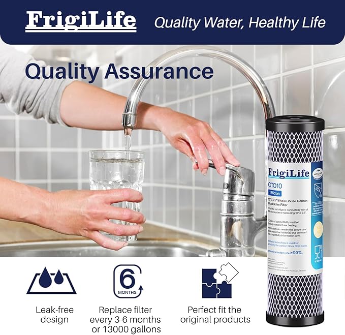 1 Micron 10" x 2.5" Whole House CTO Carbon Sedimen Water Filter Compatible DuPont WFPFC8002, WFPFC9001, SCWH-5, WHCF-WHWC, FXWTC, RO Unit for Under Sink & Countertop Filtration System,3Pack