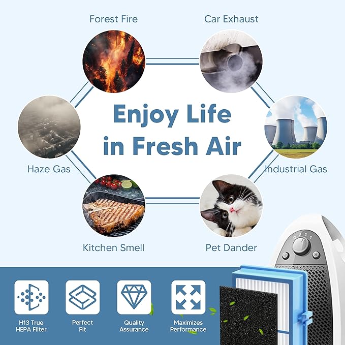 HAPF30AT-Total Air HEPA Type Filter Replacement for Holmes AER1 Air Purifier, Compatible with HAPF300AH-U4R and HAP242-NU, Funmit 4 True HEPA Filters & 8 Activated Carbon Pre-Filters, Blue