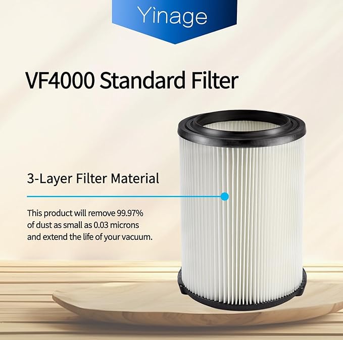 VF4000 Replacement Filter for 72947 Wet Dry Vac 5 to 20-Gallon 6-9 Gal Husky Craftsman 17816 Vacuum Compatible WD5500 WD0671 RV2400A RV2600B Washable & Reusable Replace VF4000 Filter (4 Pcs)