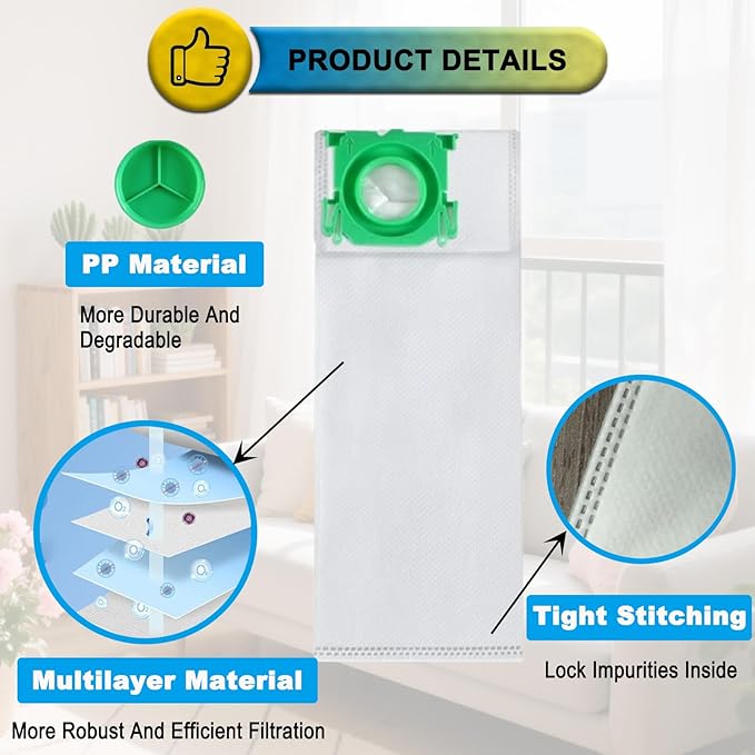 15 PACK 5093AM Vacuum Filter Bags for Sebo C/G/X Series, 300/350 Mechanical, 370 Comfort Upright Vacuum Cleaner & Windsor Sensor S12 S15 XP12 XP15 XP18 SR12 SR15 SR18 Versamatic Plus