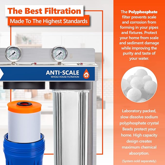 Express Water Polyphosphate Anti-Scale Water Replacement Filter – Whole House Replacement Water Filter – PHO High Capacity Water Filter – 4.5” x 20” inch – 2 Pack