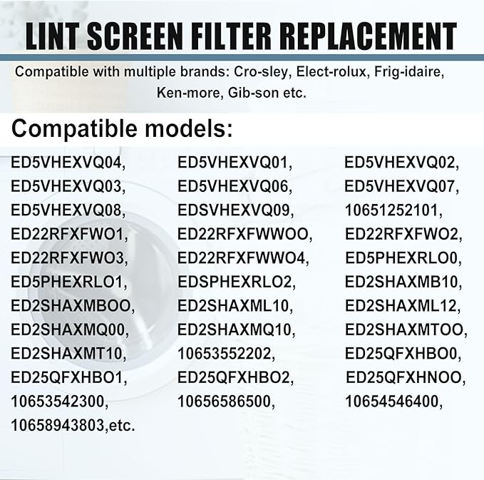 131359600 Dryer Lint Filter Screen Replacement Compatible with Frigi-daire, ken-more, G-E Dryers Repalce 5304516871, 131152700, 131359601, 131359602, 131359603, 5304516872