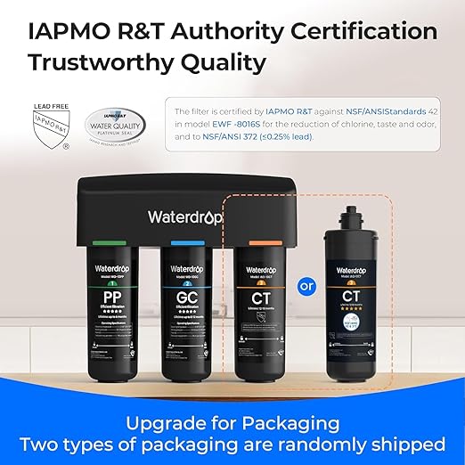 Waterdrop TSB 8 Layer Under Sink Water Filter, Reduces PFAS, PFOA/PFOS, Fluoride, Chlorine, Bad Taste & Odor, with Dedicated Faucet, NSF/ANSI 42 Certified Element, USA Tech Water Filtration System