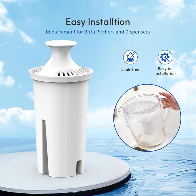 Lifefilter Replacement for Brita® Filters, Pitchers, Dispensers, Classic, OB03, Mavea® 107007 35557, and More, NSF Certified Water Pitcher Filter, 1 Year Supply, 6 Filters