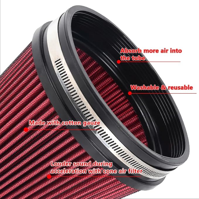 6" Inlet Cold Air Intake Filter Cone Replacement Performance Washable Clamp-On Dry Air Filters Red (6" Tall)