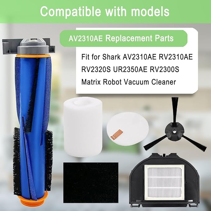 RV2310AE Replacement Parts for Shark AV2310AE RV2310AE RV2320S UR2350AE RV2300S Matrix Robot Vacuum Cleaner 1 Main Brush Roller 2 Sets Foam Filters 2 Filters 6 Side Brushes (Not For RV2300)