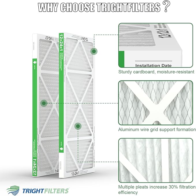 12x24x1 Air Filter 4 Pack, MERV 8 Pleated Dust Defense Air Filters Replacement Air Conditioner HVAC AC Furnace Filter, Durable and Lightweight