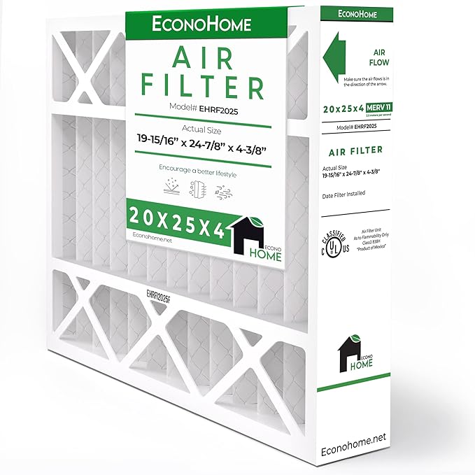 EconoHome 20x25x4 AC Furnace Pleated Air Filter MERV 11 Replacement, 1 Pack, Fits Lennox (X6673), Honeywell (FC100A1037) filters. (Actual size: 19.94 x 24.86 x 4.36 Inches)