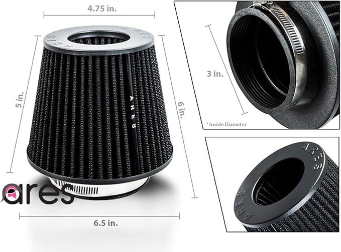 black 3" Universal Dry Air Filter Cone Dry Filter Replacement