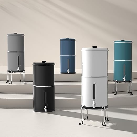 2.25G Gravity Water Filtration System - Water Level Window, NSF/ANSI 42&372 Certification,18/8 Stainless Steel Countertop Water Filter System - Reduce Up to 99.9% Chlorine, for Home, RVing