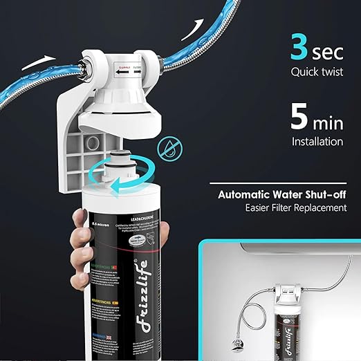 Frizzlife Under Sink Water Filter System-NSF/ANSI 53&42 Certified High Capacity Direct Connect Under Counter Drinking Water Filtration System-0.5 Micron Reduces Lead, Chlorine, Bad Taste & Odor
