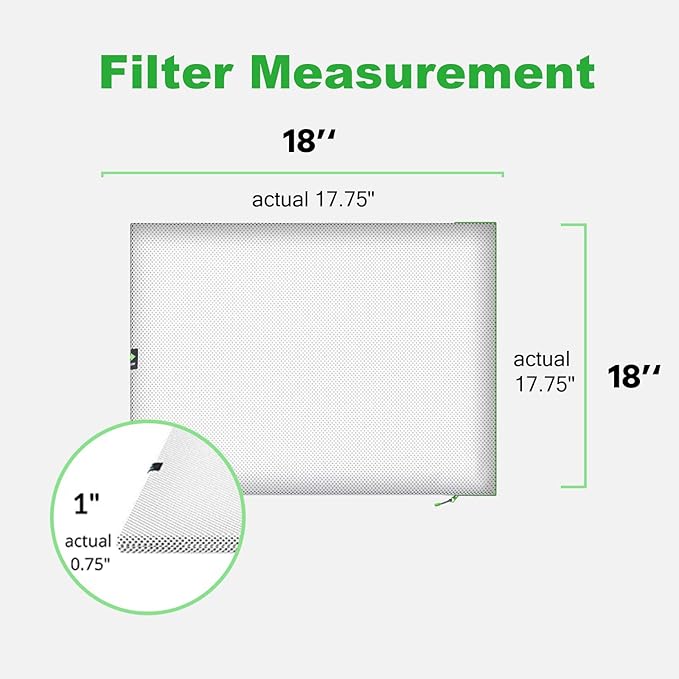 18x18x1 Extra Replacement Filter without Frame, Washable and Reusable Air Filter 18x18x1 for AC HVAC Furnace, MERV 8 Air Filters Machine Washable, AC Furnace Air Filter without Frame